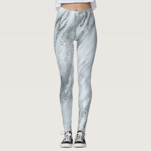Marble Minimal Abstract Silver Grey Blue Leggings