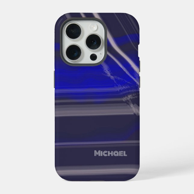 Marble minimal script simple modern navy blue grey iPhone case (Back)