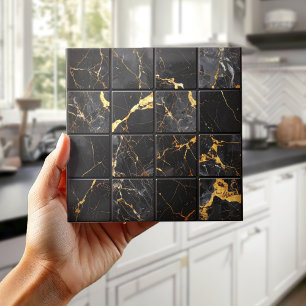 Marble Mix 4x4 Squares Black/Gold ID1186b Tile