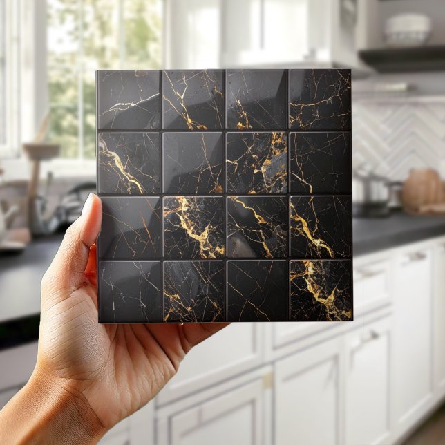 Marble Mix 4x4 Squares Black/Gold ID1186c Tile (Creator Uploaded)