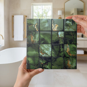 Marble Mix 4x4 Squares Olive Green ID1185b Tile
