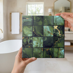 Marble Mix 4x4 Squares Olive Green ID1185c Tile