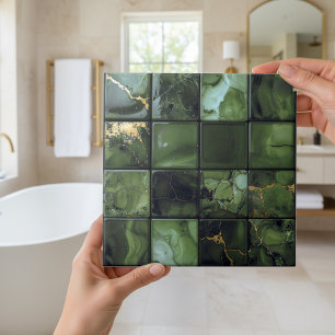 Marble Mix 4x4 Squares Olive Green ID1186a Tile