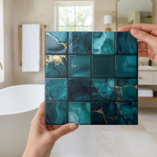 Marble Mix 4x4 Squares Teal ID1185a Tile