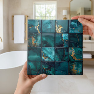 Marble Mix 4x4 Squares Teal ID1186b Tile
