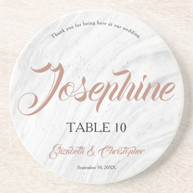 Marble Modern Customisable Names Wedding Escort Coaster (Front)