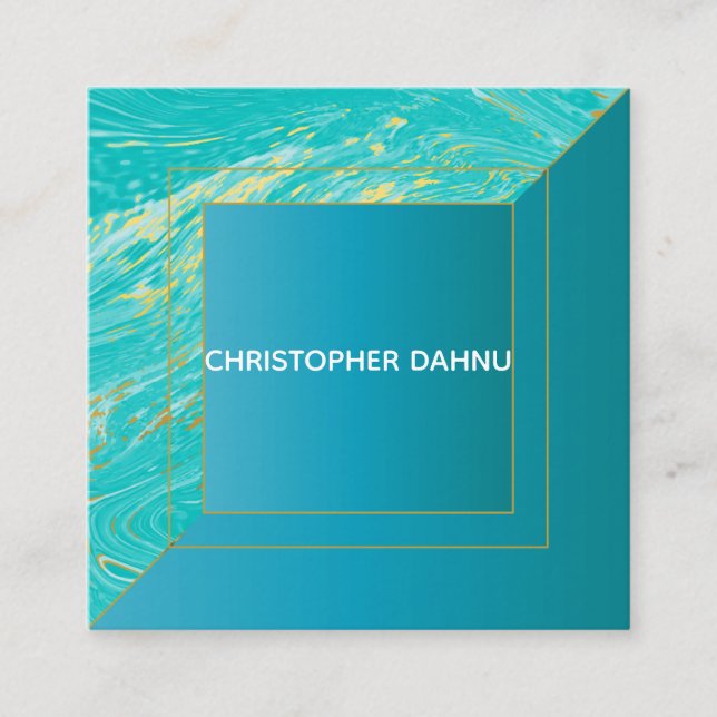 Marble Modern Minimal turquoise cyan Square Business Card (Front)