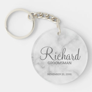 Marble Modern Script Personalised Groomsman Key Ring