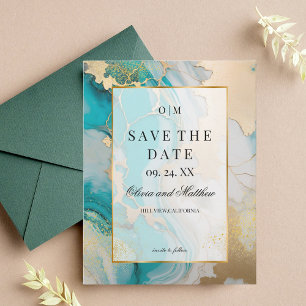 Marble Modern Turquoise Save the Date  Invitation