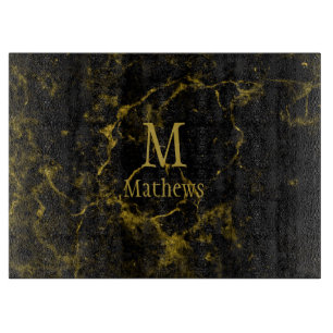 Marble Monogram Black Gold  Cutting Board