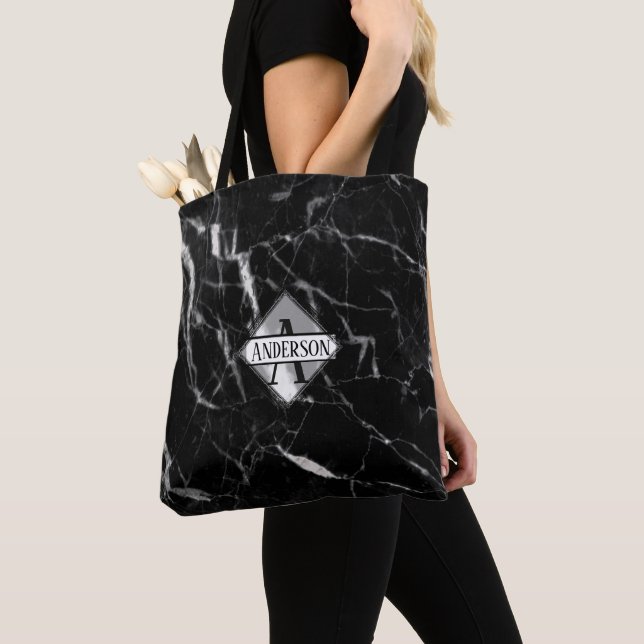 Marble MONOGRAM Black Tote - All Occasions Custom (Close Up)