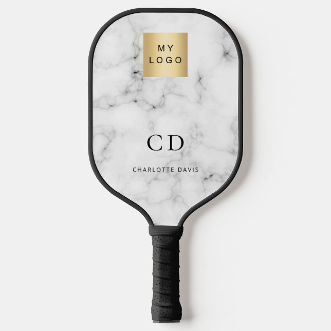 Marble monogram initials name business logo pickleball paddle (Front)