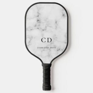 Marble monogram initials name pickleball paddle