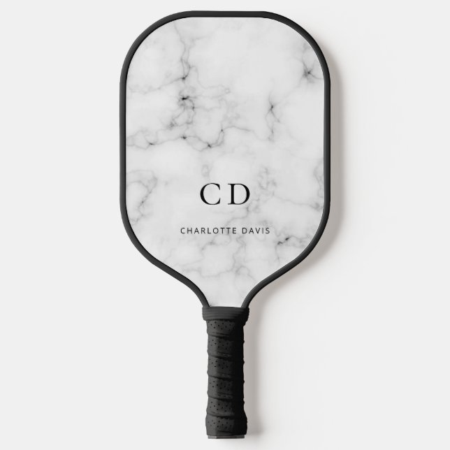 Marble monogram initials name pickleball paddle (Front)