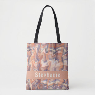 Marble monogram plaid orange brown purple bohemian tote bag