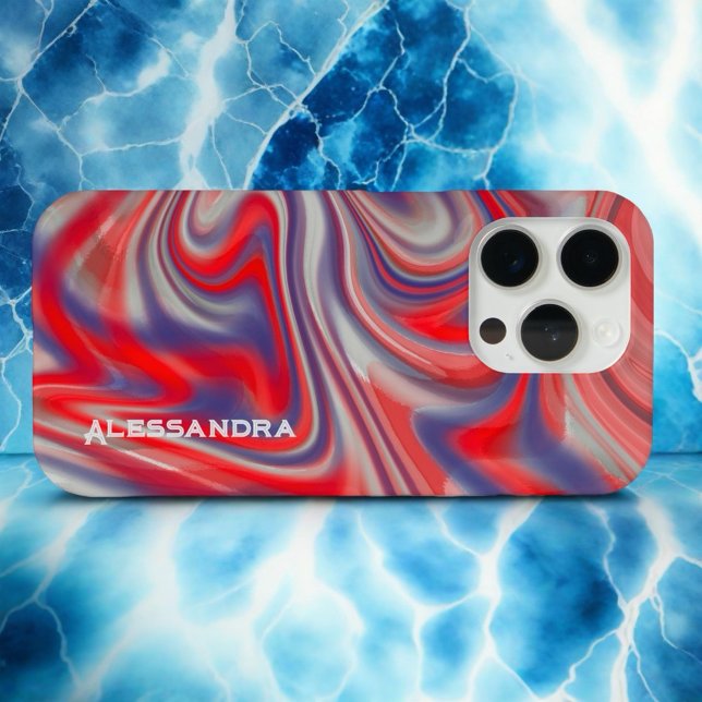 Marble monogram red blue grey abstract swirl Case-Mate iPhone case (Creator Uploaded)