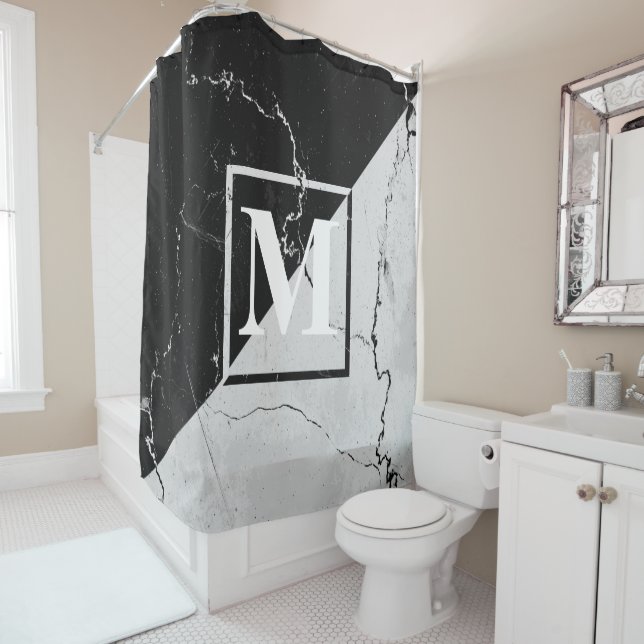 Marble Monogram Shower Curtain (In Situ)