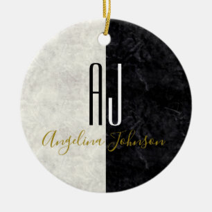 Marble Monogrammed Black and White Ceramic Tree Decoration