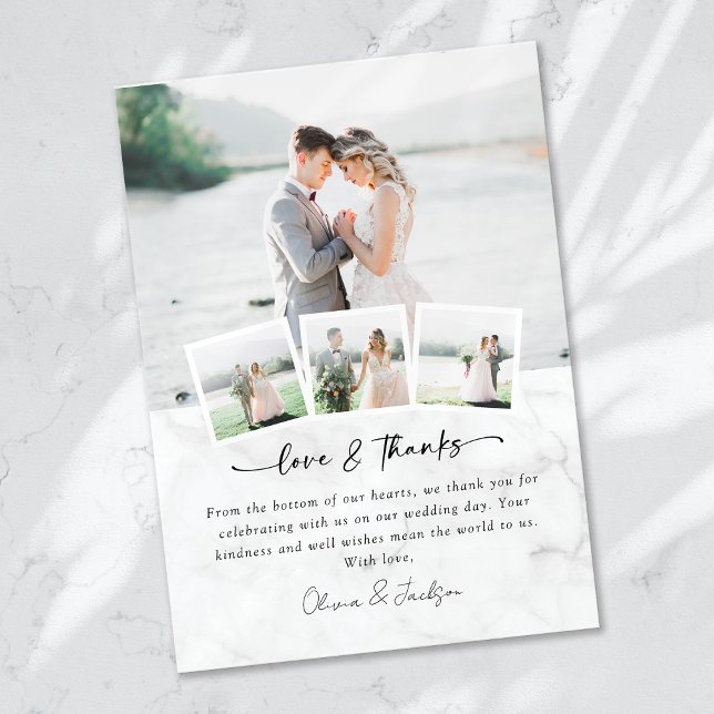 Marble Multi Picture Love & Thanks Wedding Thank You Card (Creator Uploaded)
