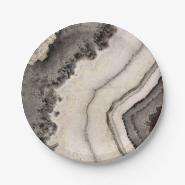Marble natural black white agate gemstone  paper plate (Front)