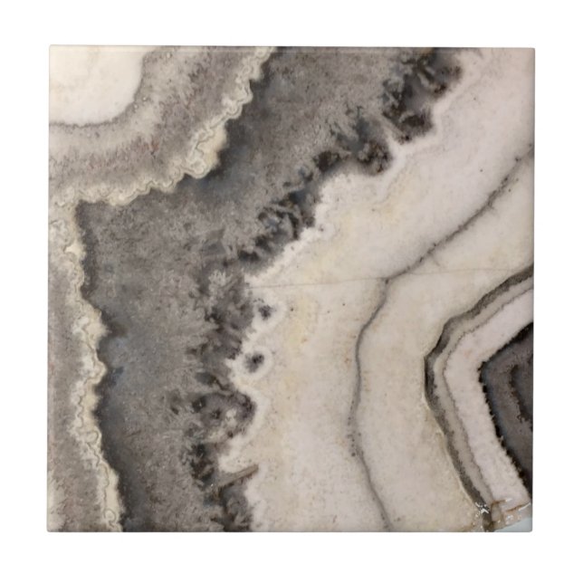 Marble natural texture black white agate gem tile (Front)