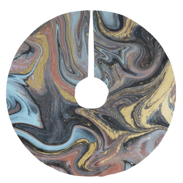 Marble Nature Artwork Golden Glitter Brushed Polyester Tree Skirt (Front)
