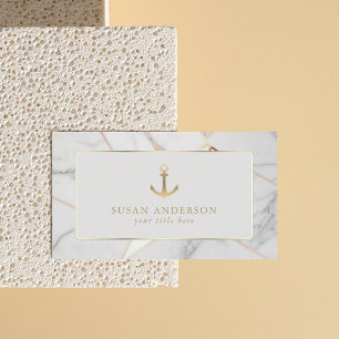 Marble Nautical Gold Anchor Business Card