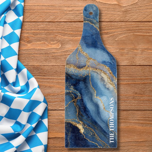Marble Navy Blue Gold Glitter Elegant Personalised Cutting Board (Creator Uploaded)