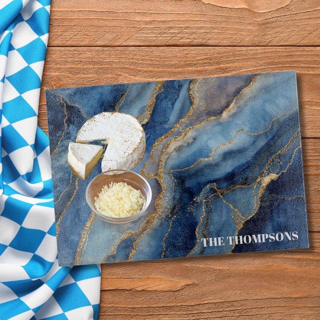Marble Navy Blue Gold Glitter Elegant Personalised Cutting Board (Creator Uploaded)