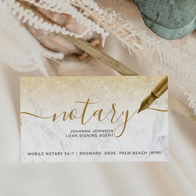 Marble Notary loan chic gold glitter typography Business Card (Creator Uploaded)