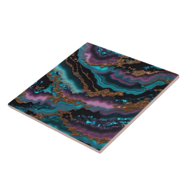 Marble Ocean Blue Pink Gold Modern Collectio Tile (Side)