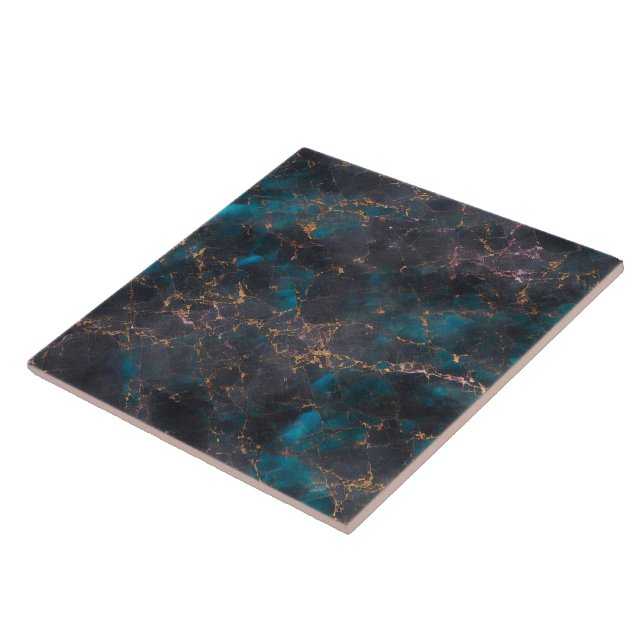 Marble Ocean Blue Pink Gold Trendy Collection Tile (Side)