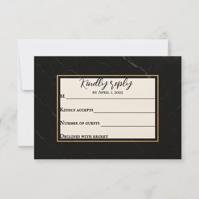 Marble Onyx Wedding RSVP Card (Front)