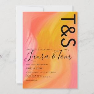 Marble Orange Pink Typography Abstract Wedding Invitation