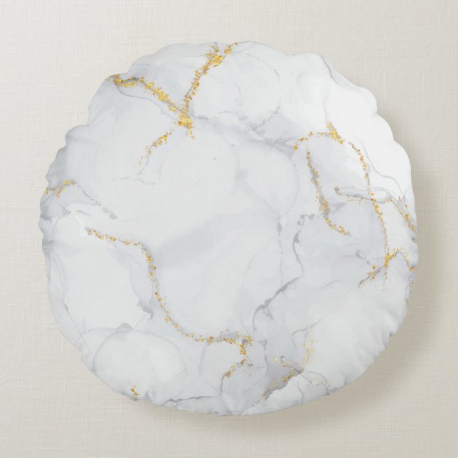 Marble Pastel Stone Texture Glitter Watercolor Round Cushion (Front)