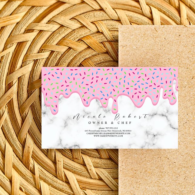 marble Patisserie Pastry Chef Bakery pink cream Business Card (Creator Uploaded)
