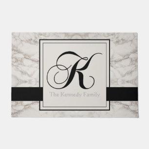 Marble Pattern Black Monogram K Add Name Elegant Doormat