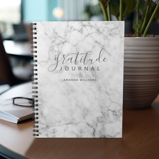 Marble Pattern Gratitude Journal - grey and white (Gratitude notebook - personalize with your name or other text)