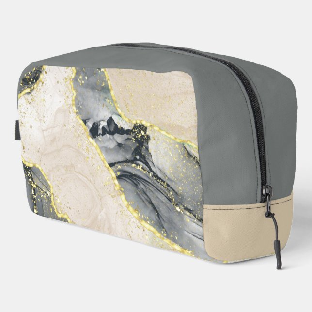 Marble Pattern in Black, Tan and Gold Dopp Kit (Right Corner)