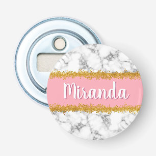 Marble Pattern on Pink with Gold Glitter Bottle Opener