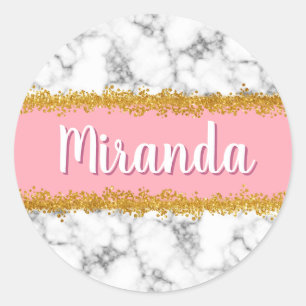 Marble Pattern on Pink with Gold Glitter Classic Round Sticker