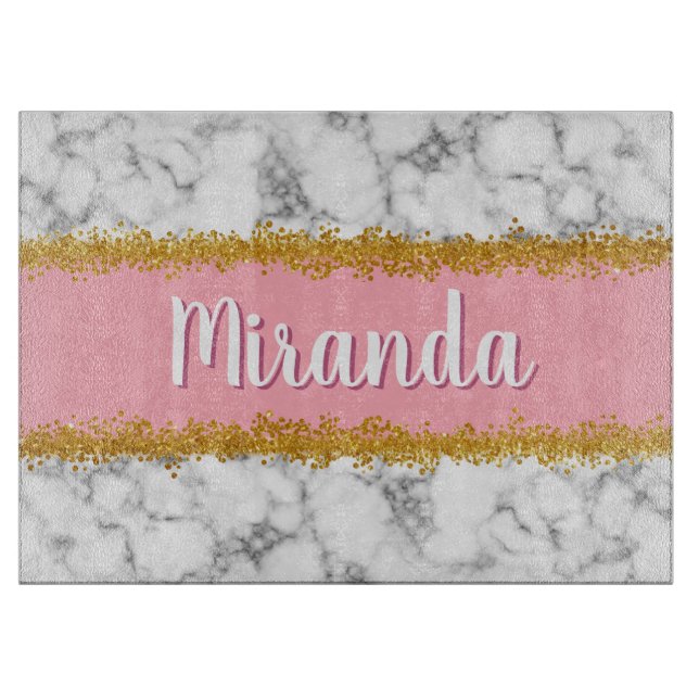 Marble Pattern on Pink with Gold Glitter Cutting Board (Front)