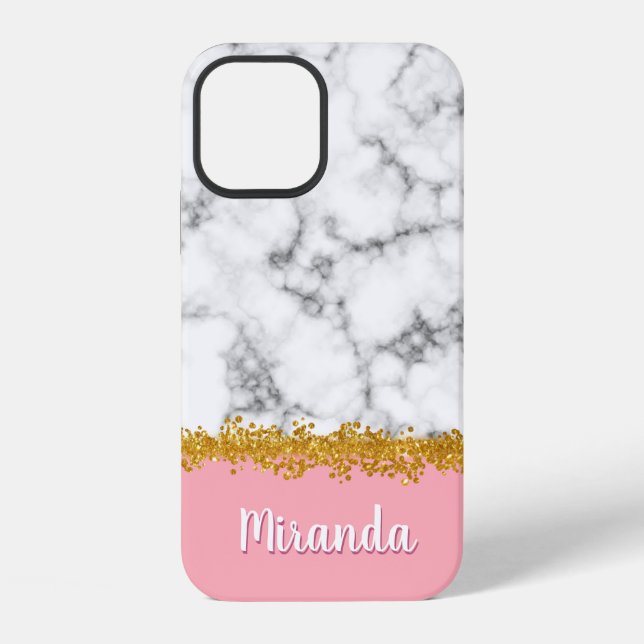 Marble Pattern on Pink with Gold Glitter iPhone Case (Back)