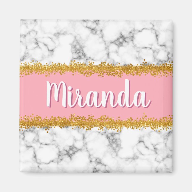 Marble Pattern on Pink with Gold Glitter Magnet (Front)