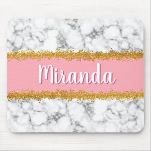 Marble Pattern on Pink with Gold Glitter Mouse Pad