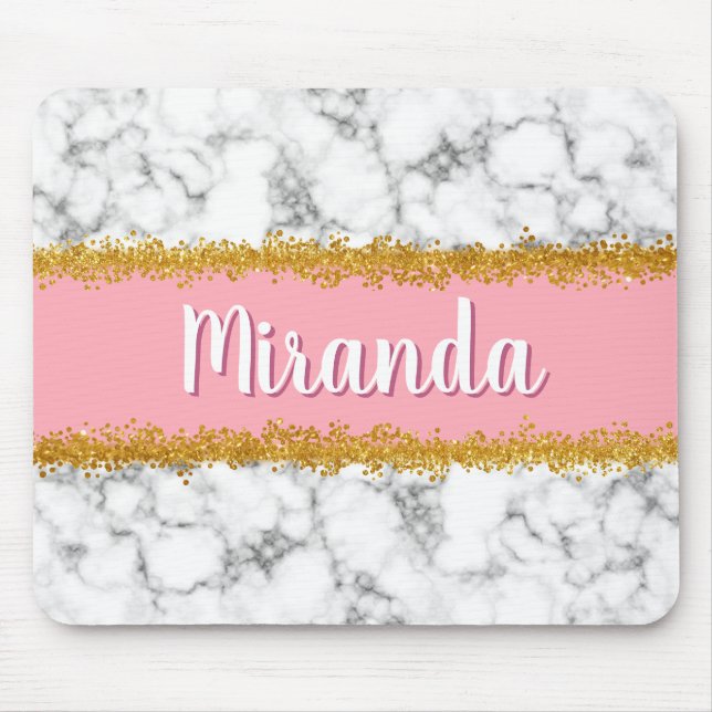 Marble Pattern on Pink with Gold Glitter Mouse Pad (Front)