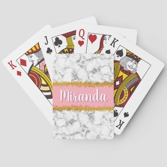 Marble Pattern on Pink with Gold Glitter Playing Cards (Back)