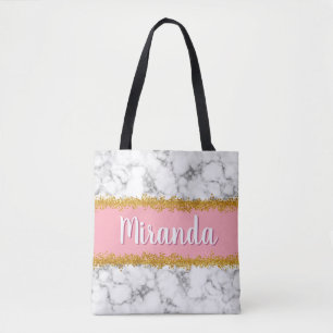 Marble Pattern on Pink with Gold Glitter Tote Bag