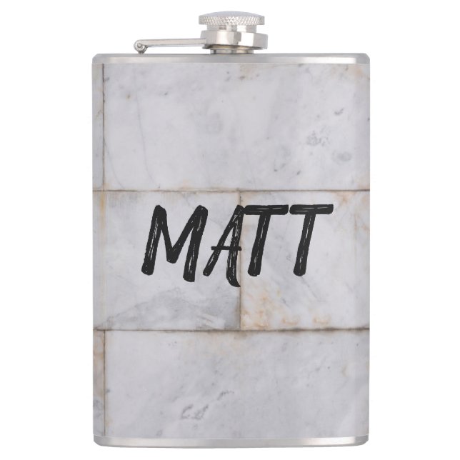 Marble Pattern White And Brown Ceramic Grey Stone  Hip Flask (Front)