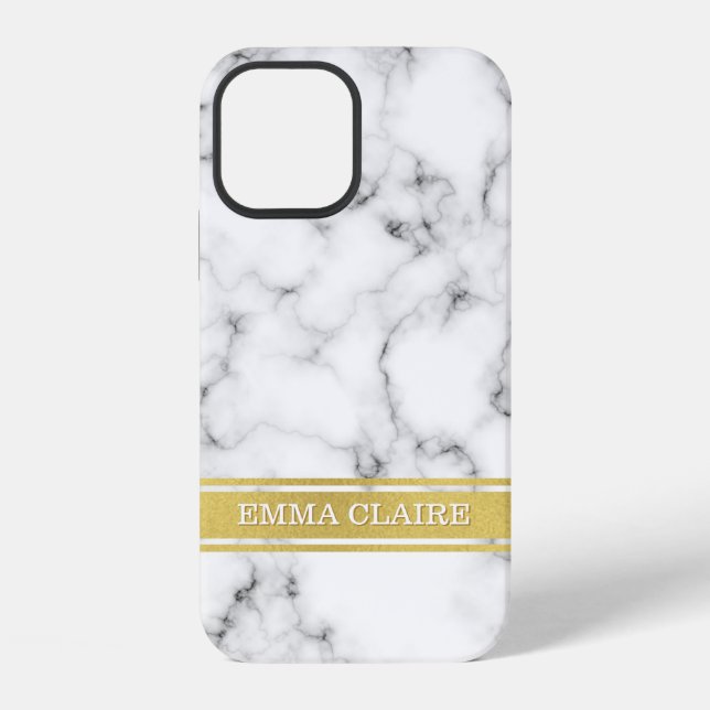 Marble Pattern with Gold Name Plate iPhone Case (Back)